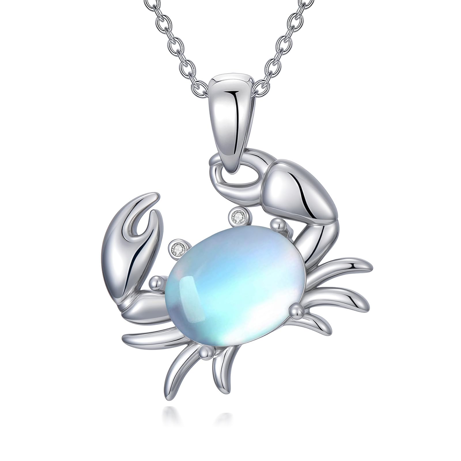 Mondstein Krabben Halskette für Damen aus 925 Sterling-Silber Meer Anhänger Damen Schmuck Geschenkideen