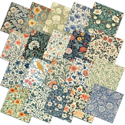 HunnmingRe 20 Pcs 10''x10'' William Morris Flower Quilting Fabric Square Vintage Floral Precuts Quilted...