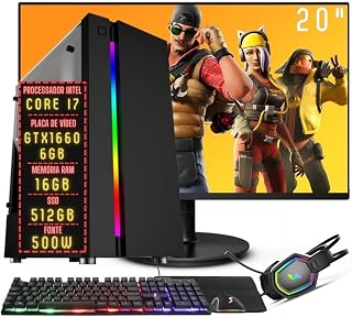 PC Gamer Completo 3green FPS Intel Core i7 16GB RAM Placa de vídeo Geforce GTX 1660 6GB SSD 512GB Monitor 20" 75Hz Fonte 500W 3GF-042