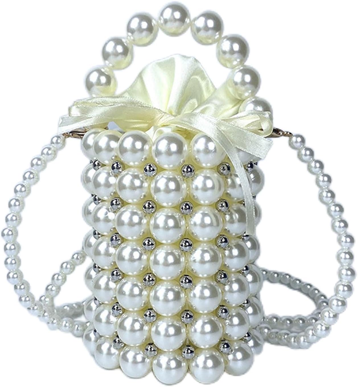 SHESRA Luxury Pearl Purses Shoulder Bag for Women Pearl Bag Handmade Bags Women's Crossbody Beaded Clutch Evening Bag Wedding Party Bridal Party Gifts 68