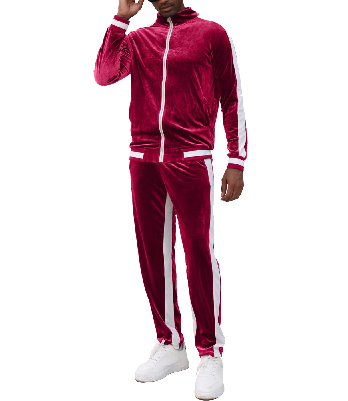RPOVIG Velour Tracksuit Sweatsuit Velvet:Men's Jogging track suit 2 Pieces Set Zip Up Sweatshirts Jacket Pants With Pockets