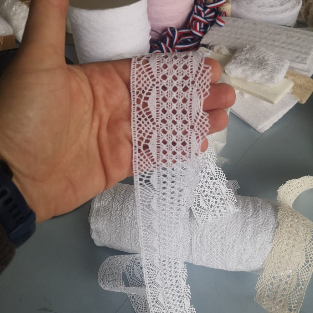 PIZZITALIANI Spitzenband - Klöppelspitze WEISS, Höhe 5 cm x 10 m, Spitzenbordure Baumwolle, Dekorative Bänder für Dirndl, Trachtenkleid, Hochzeitsdekorationen & Bastelarbeiten, Made in Italy