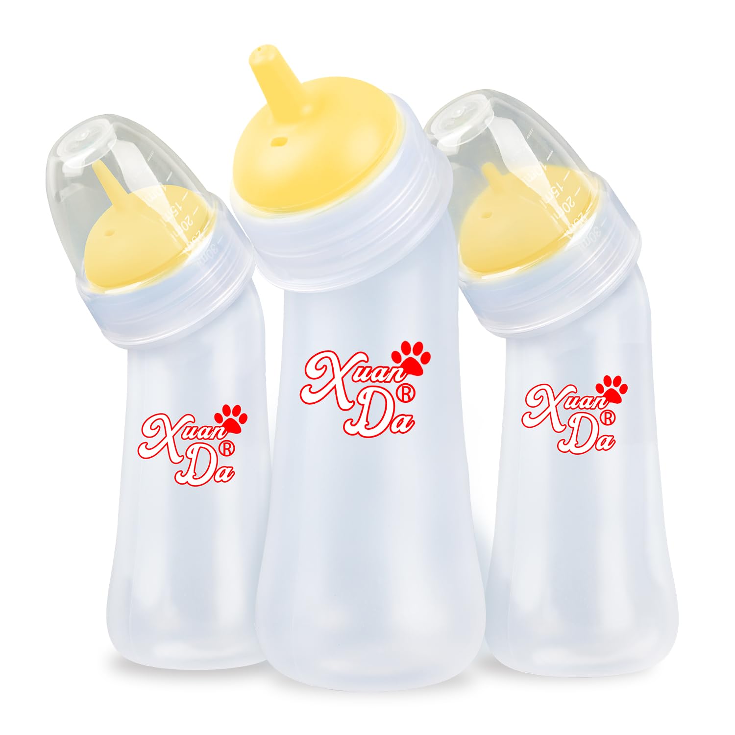 Pet Feeding Bottle,3 Pack Wide Mouth Angled Nursing Bottle, 3 Sizes Nipples with Ventilation Valve Resistant Tearing Perfect for Puppies, Kittens, Small Wildlife(Yellow)