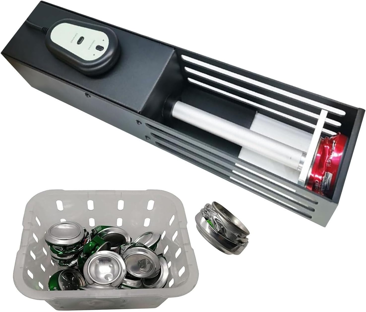 Electric Can Crusher for Aluminum Cans Plastic Bottles, Space-Saving Trash Compactor for Soda, Beer, Seltzer Can Recycling