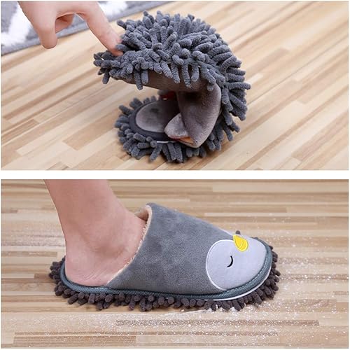 Miniatura 5 de KISSTAKER Un par de limpiadores de fregona para el hogar, zapatos de limpieza desmontables con 1 par de suelas de terciopelo coral (gris)