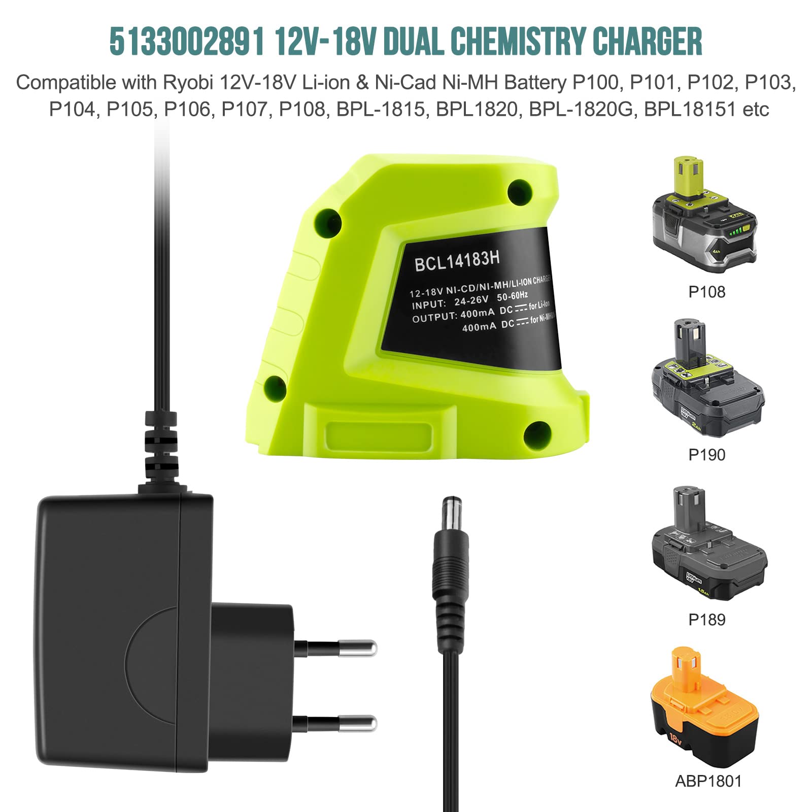 P208B Torque Cargador Ryobi BCL18L3H Para Baterías 18V, Tiempo