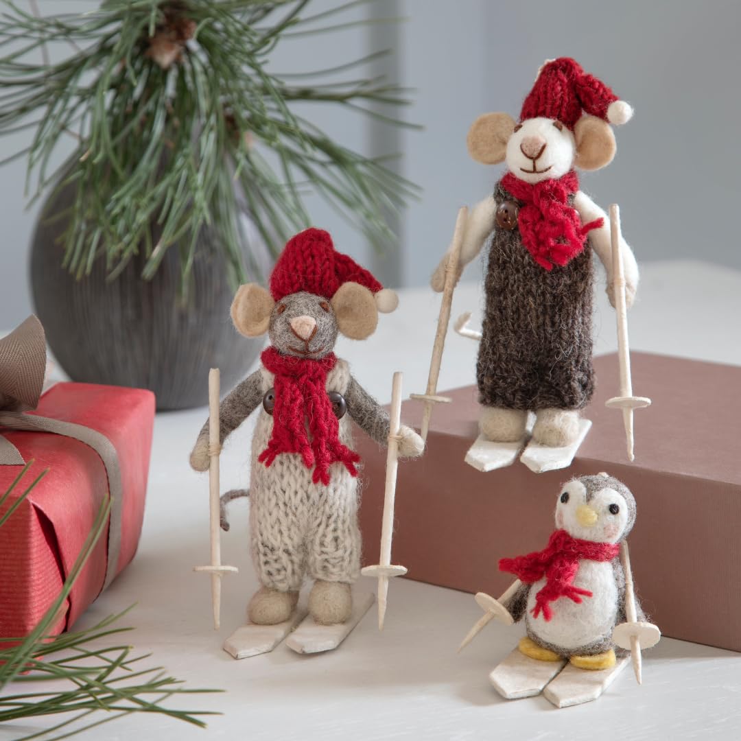 Topini Natalizi In Feltro Fatto A Mano - Decorazione Invernale 15 Cm Con Sciarpa E Gonna