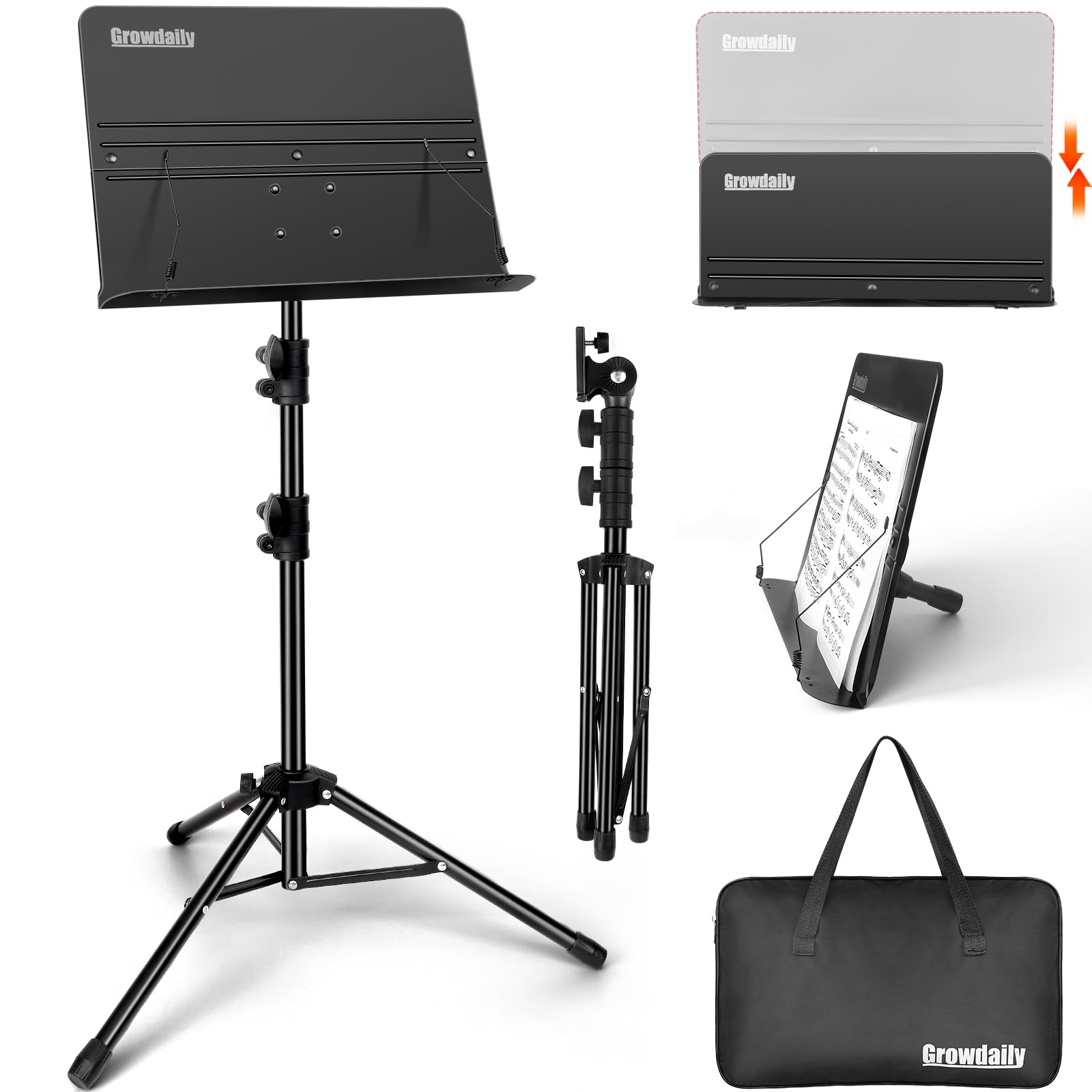 Music Stand, Folding Music Stand Portable Music Stand For Sheet Music 2 Foldable Music Stand Sheet Music Stand With Carrying Bag Matte Frosted Metal Material Sturdy Height Adjustable