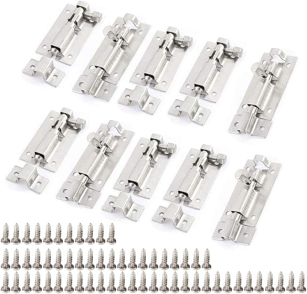10Pcs 50mm/2" Stainless Steel Security Interior Exterior Door Window Latch Sliding Lock Barrel Slide Bolt Gate Lock Hasp