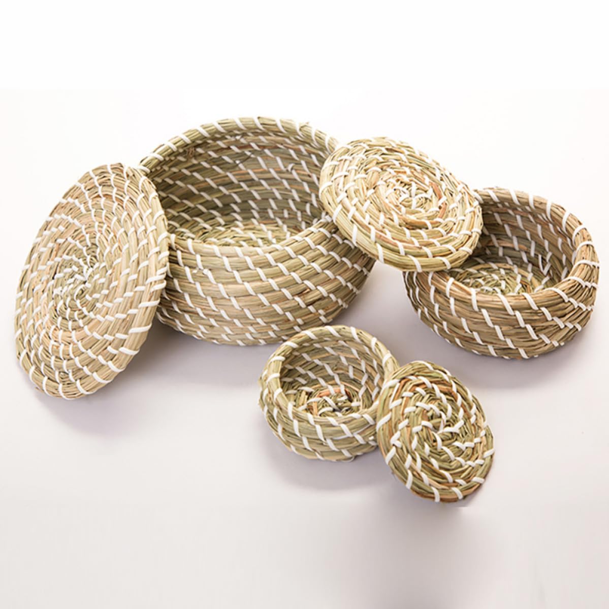 Cesta de Almacenamiento Tejida a Mano con Tapa, 1 Set de Mimbre