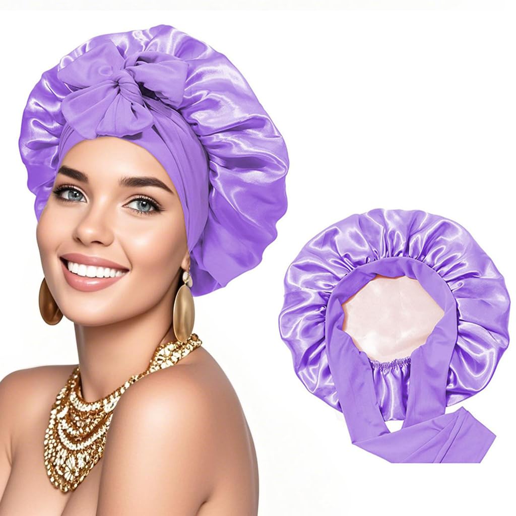 Silk Hair Bonnets for Sleeping Women Soft Satin Bonnet Double Layer Adjustable Hair Care