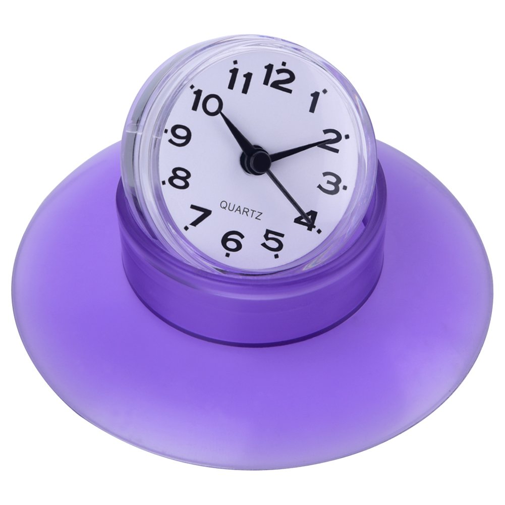 Oumefar Mini Reloj de Pared Reloj Impermeable con Ventosa Grande para baño Show Time(Purple)