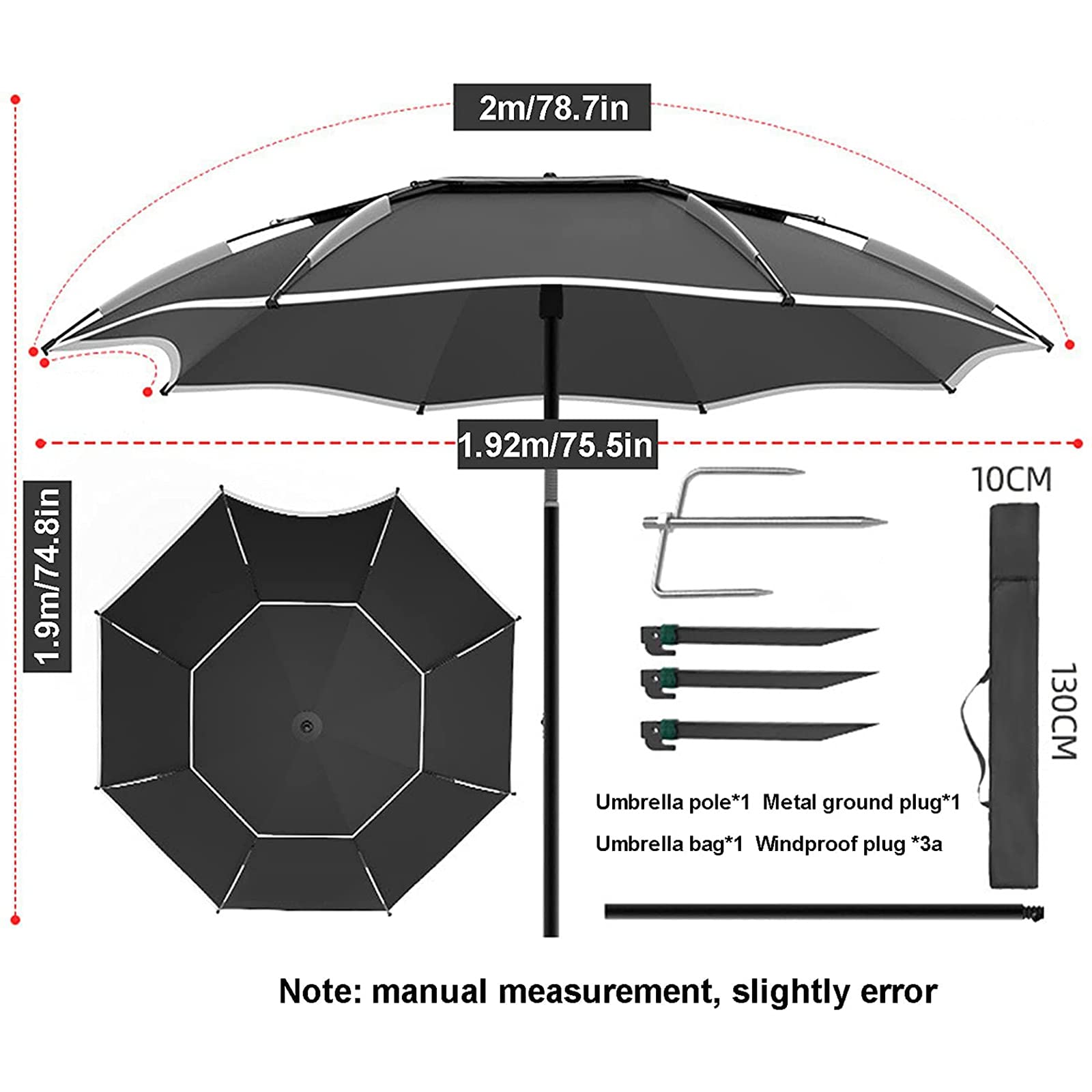 Grand parapluie de pêche avec protection UV, résistant à la pluie et au vent, fonction de levage et de dos pour un meilleur champ de vision et un levage pratique sans bloquer la vue.