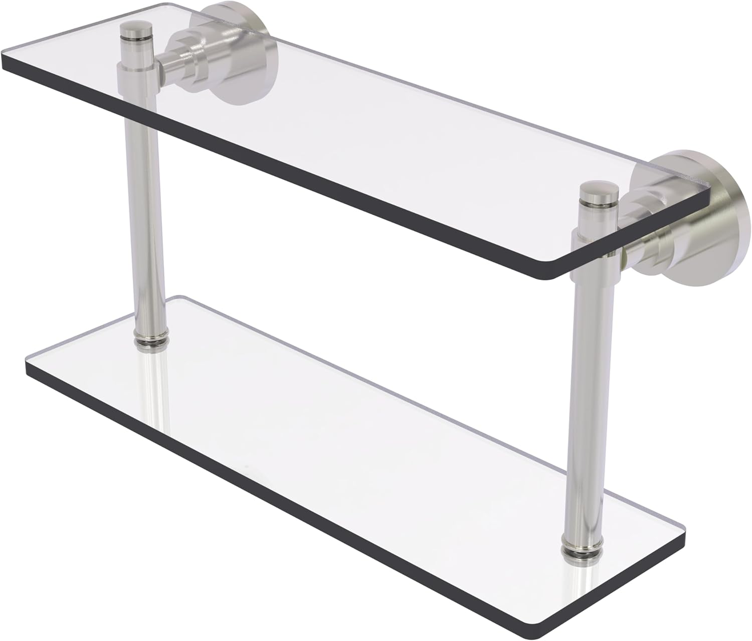 Allied Brass WS-2/16-SN Washington Square Collection 16 Inch Two Tiered Glass Shelf, Satin Nickel