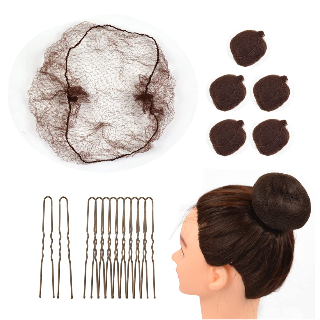 YTBYT 50 Pcs Hair Nets Set Invisible Mesh Hair Nets Ballet Hair Net Ballet Bun Maker with 40 U Shaped Pins for Women Ballet Dancer Dance Maker Food Service Workers (Dark Brown)