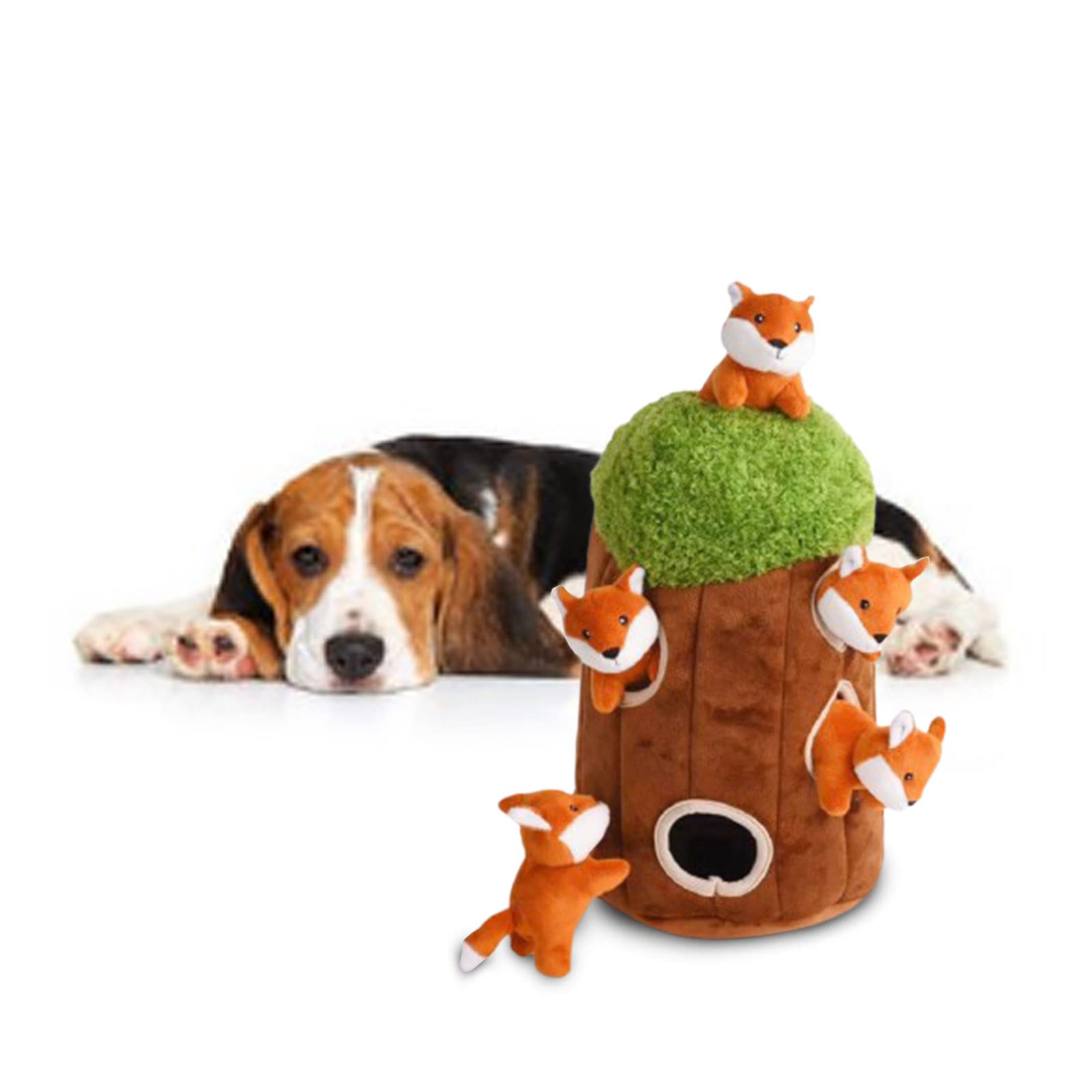 6 juguetes de peluche para perros Hide & Seek, casa de árbol, madriguera, chirriante, juego de escondite y búsqueda, búho suave, panda de peluche, juguetes de Navidad para Navidad