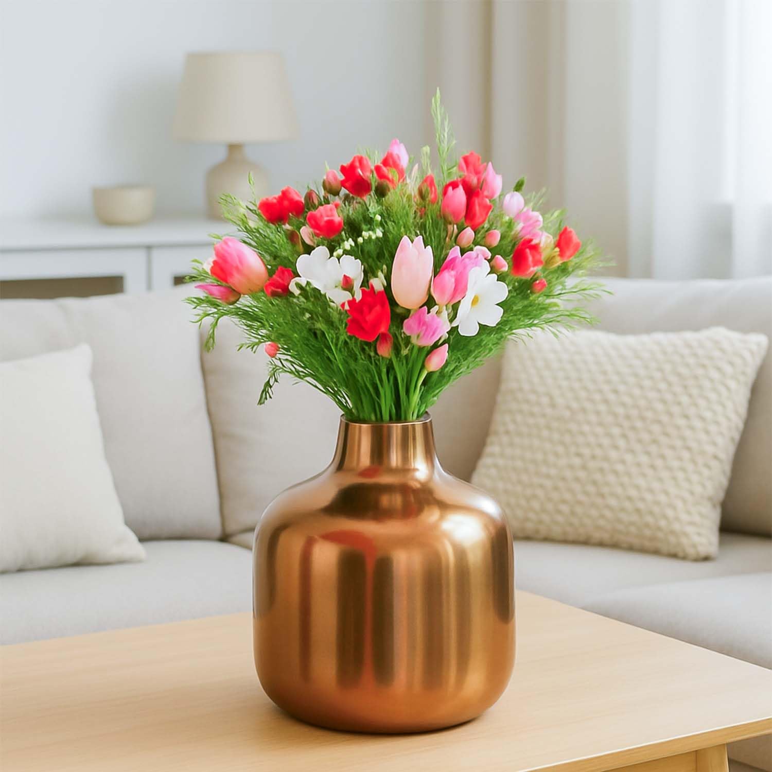 Nostrae by Ekhasa Unbreakable Metallic Copper Flower Vase for Home Decor | Aesthetic Flower Vase Gift for Wedding, Housewarming | Decorative Metal Vase for Living Room, Dining Table, Office