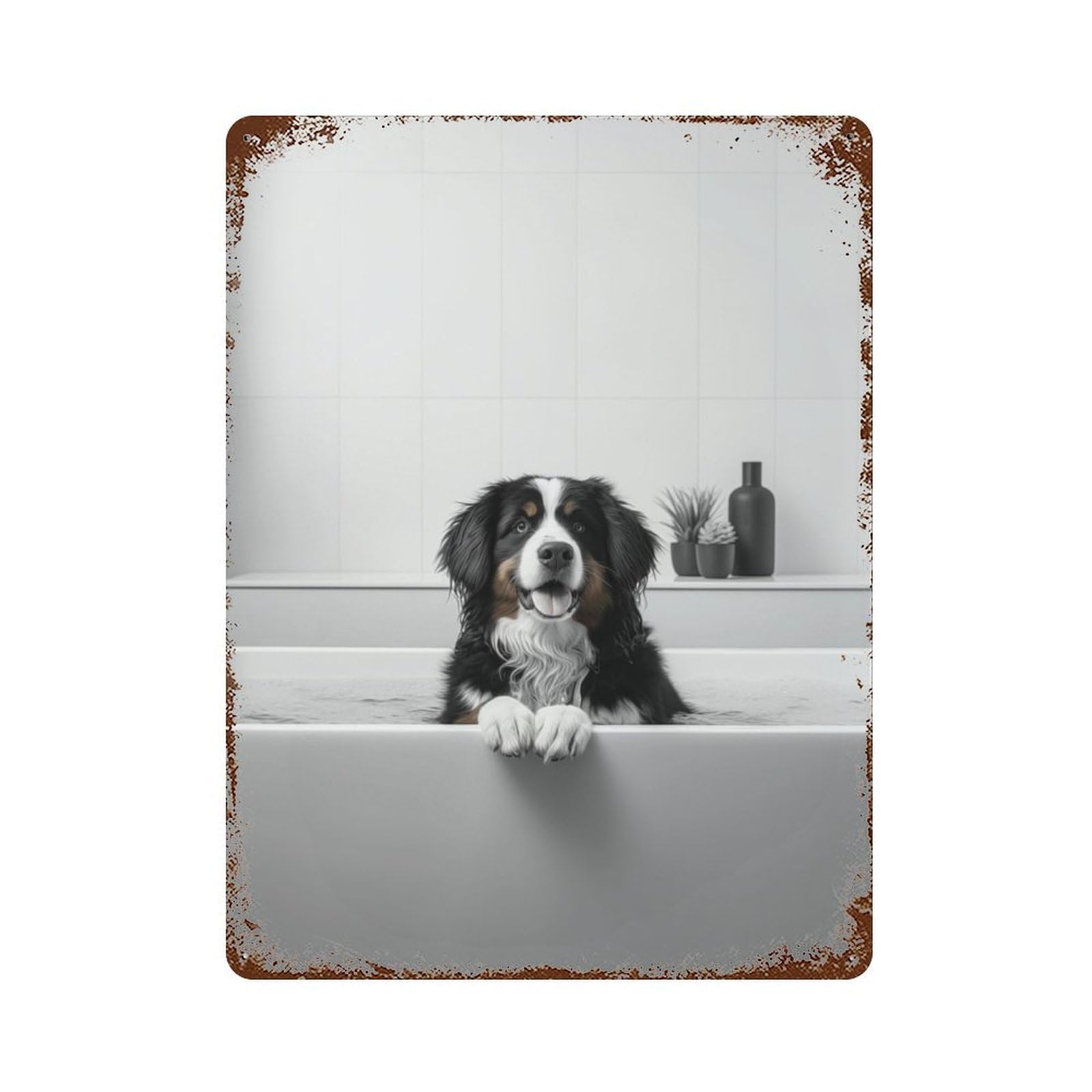 Bernese Dog Bathtub Retro Metal Sign 15.7"x11.8", Vintage Wall Decor for Garage, Pub Or Kitchen