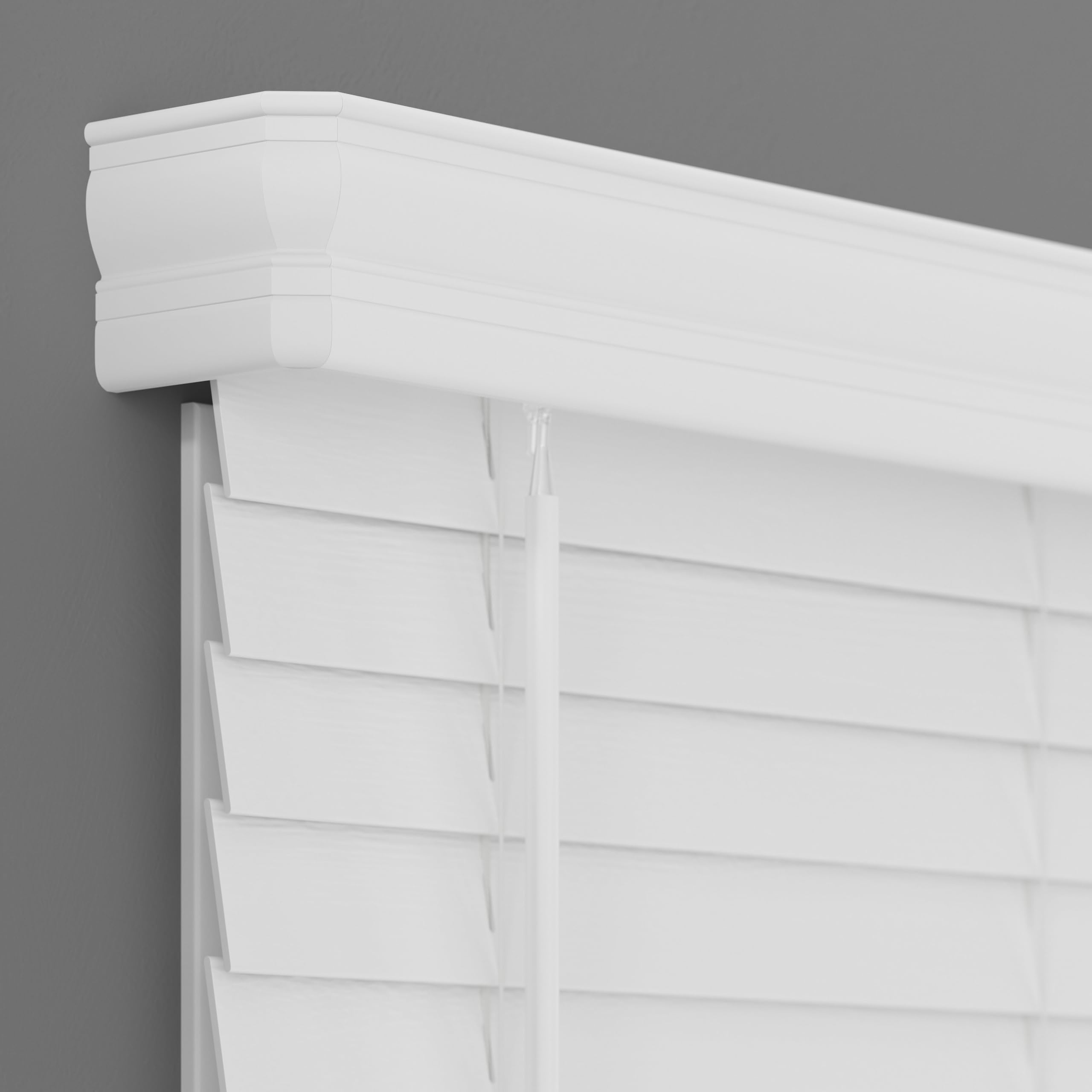 Lumino 2" Cordless Faux Wood Blinds – - 18.00 W x 48 L White, Room Darkening Window Blinds for Indoor Windows, Custom Size Faux Wood Plantation Blinds with Classic Valance, Inside Mount, Easy Install