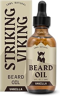 Striking Viking Aceite de vainilla para barba para hombres, acondicionador derivado naturalmente con aceites de argán y jojoba para suavizar, hidratar y crecer (2 onzas)