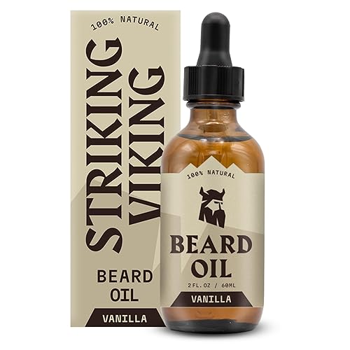 Striking Viking Aceite de vainilla para barba para hombres, acondicionador derivado naturalmente con aceites de argán y jojoba para suavizar,
