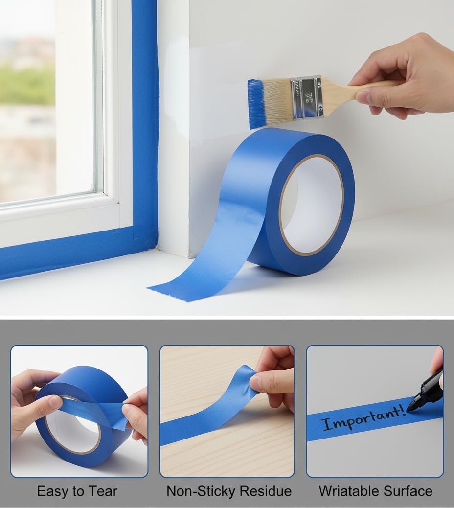 Painters Tape 2 Inch Wide, 10 Rolls Blue Masking Tape for Painting, Walls, Crafts & Home Improvement - 55 Yards per Roll