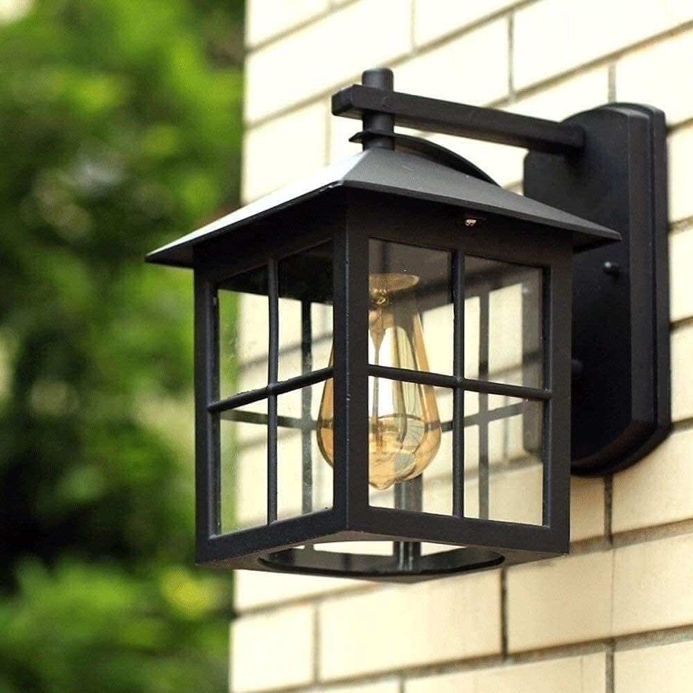 Applique Murale carrée Simple en Aluminium et Verre, Style campagnard, Style rétro, luminaire d'extérieur, idéal pour Un Village, Une Villa, Un Balcon ou Une terrasse, E27