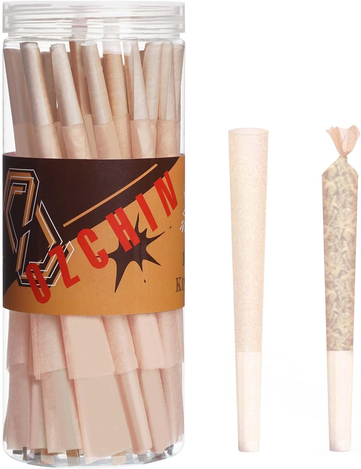 OZCHINPre Rolled Smoking Cones 50 Pack King Size Cones Rolling Papers with with Tips & Packing Tubes Included, Slow-Burning and Chemical-Free Quality Smoking Accessories(Brown)