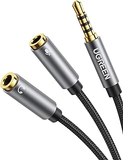 UGREEN Headset Adapter Headphone Mic Y Splitter Cable, 3.5mm Stereo Audio Male to 2 Female Separate Audio Microphone Plugs...