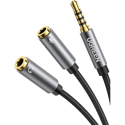 UGREEN Headphone Splitter 3.5mm 2 Female to 1 Male Mic and Audio Y Splitter TRRS Headset Adapter Cable Stereo Compatible with Switch 2/PS4/PS5 Steam Deck Xbox PC Laptop Phone Tablet Gaming