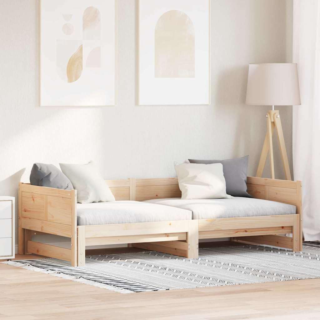 Cama abatible de día Marrón 180 x 200 cm Madera Maciza de Pino Somier,Cama con somier, Fácil Montaje