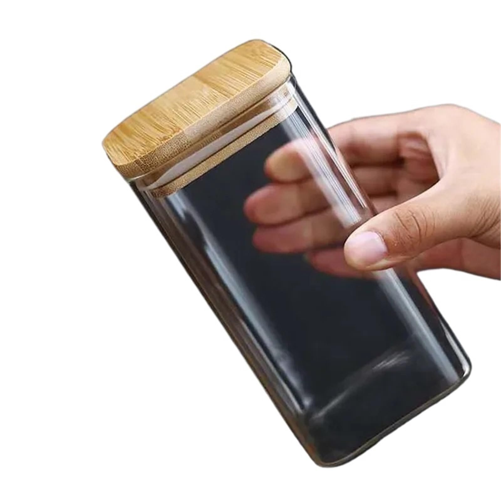 Barattolo for alimenti in vetro trasparente quadrato da 4 pezzi con coperchio, contenitore for tè e caffè, for snack, noci, scatola sigillata, organizzatore cucina Per Biscotti(10x10cm)