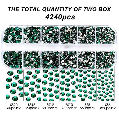 4240Pcs Flatback Green Rhinestones Glass Crystal Diamonds For Nail Art Face Makeup Sparkly Round With Tweezers And Picking Pen (Ss6~Ss20 Set)…… #TOP2