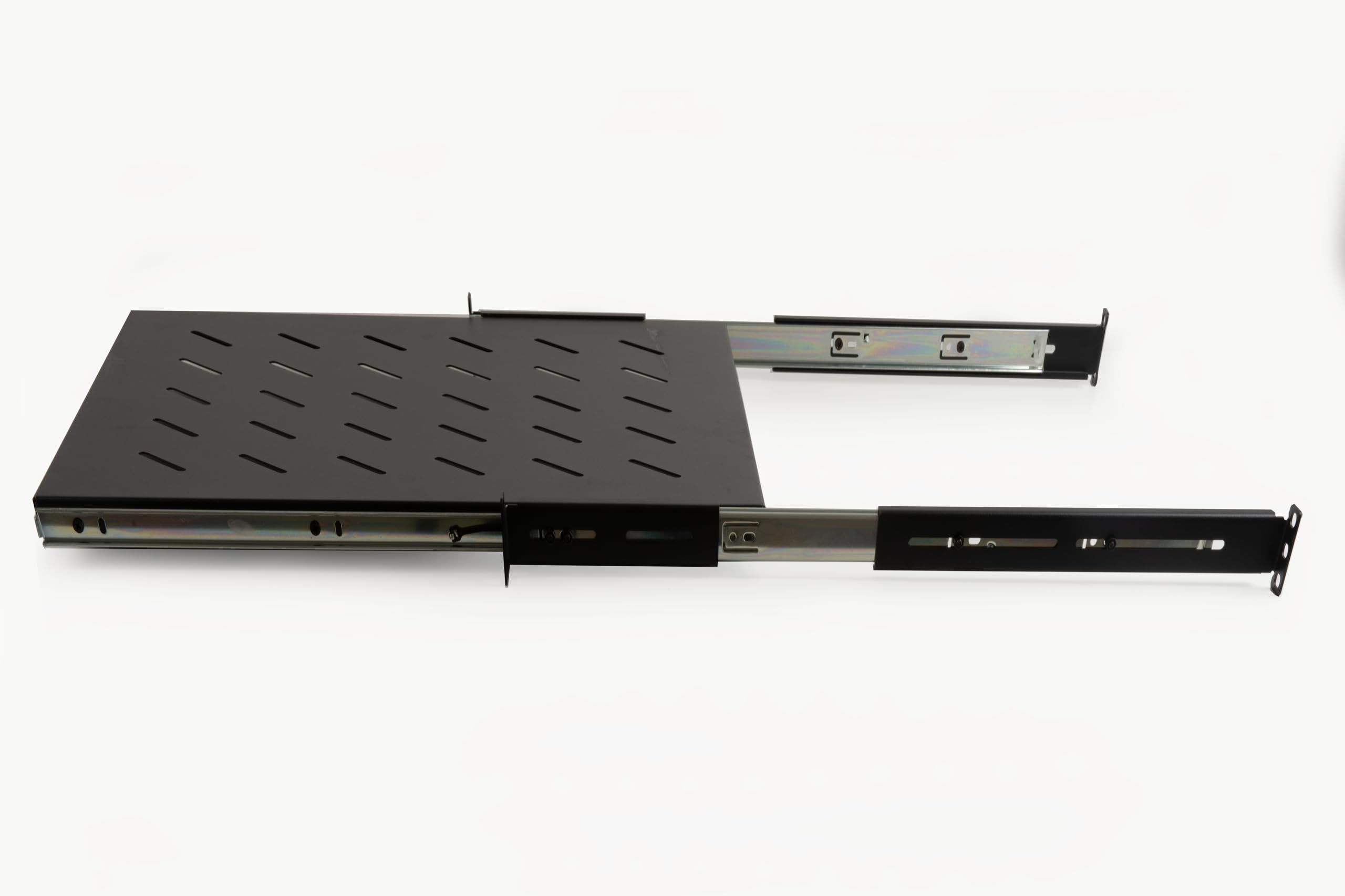 LINK LKRIP550EN - Mensola estraibile per armadio rack universale (1U, 550 mm, nero grigio RAL9005) – Acciaio traforato per ventilazione – Distanza montanti regolabile e viti incluse