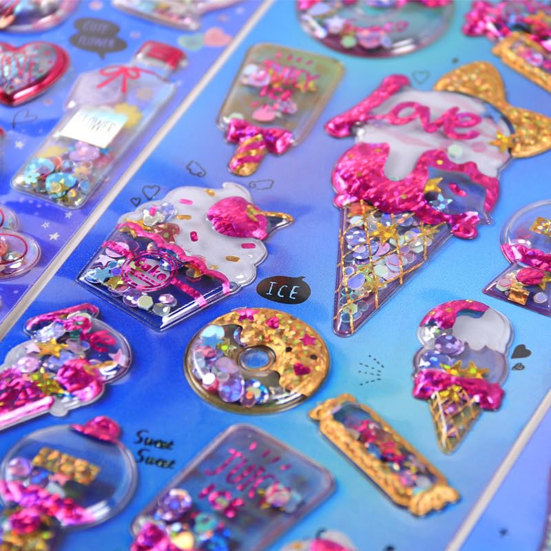 Image of Glitter Magic 3D Puffy Stickers Set for Kids & Teens - Candy, Ice Cream, Stars & Cute Quotes Stickers for Journals, Scrapbooking, School Projects & DIY Crafts