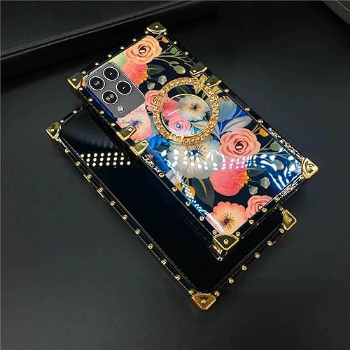 Miniatura 3 de Para T-Mobile REVVL 6 pro 5G Caso Más Nuevo Retro Azul Ray Rose Flower Glitter Skin Design TPU+PU Cuero Oro Cuadrado Esquina Volver Caso Con Soporte