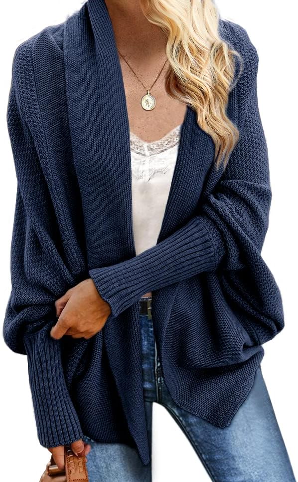 Imily Bela Women's Kimono Batwing Cable Knitted Slouchy Oversized Wrap Cardigan Sweater