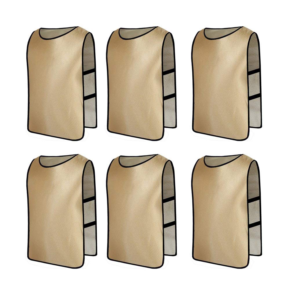 Jessedaa 13 colors Football Bibs Training Vests Training Equipment for Football/Soccer/Rugby/Netball/Team Games avaible for Juniors and Adults (Pack of 6)-Gold