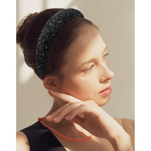 Miniatura 7 de SuPoo Diadema de diamantes de imitación para mujeres y niñas, diadema gruesa de pera, diadema ancha brillante, diadema plateada con cuentas,
