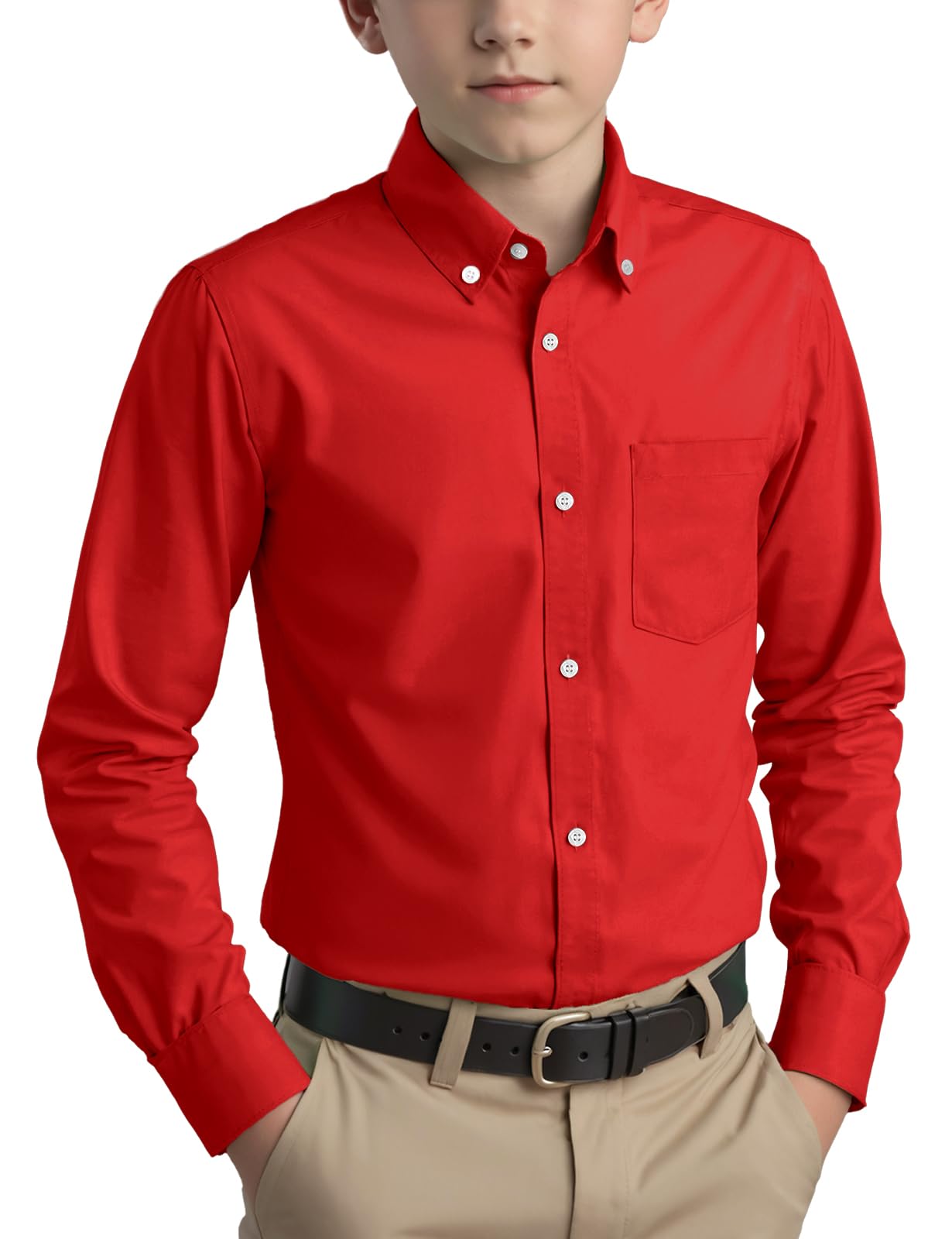 Spring&Gege Camicia da ragazzo a maniche lunghe in twill con bottoni