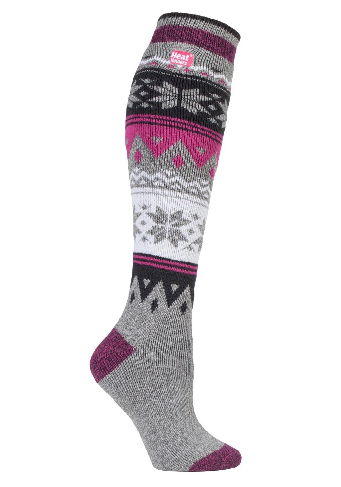 HEAT HOLDERS Lite - Ladies Thin Extra Long Knee High 1.6 TOG Patterned Winter Warm Thermal Socks (4-8 UK, Kelsall)