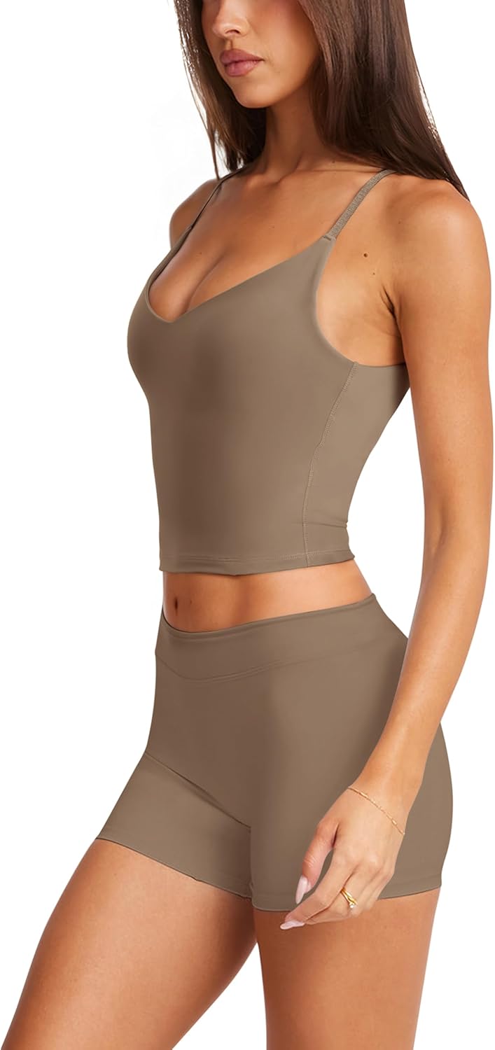 LASLULU Womens Adjustable Spaghetti Strap Sports Bra V Neck Wireless Padded Yoga Bra Camisole Workout Crop Tops - Image 2