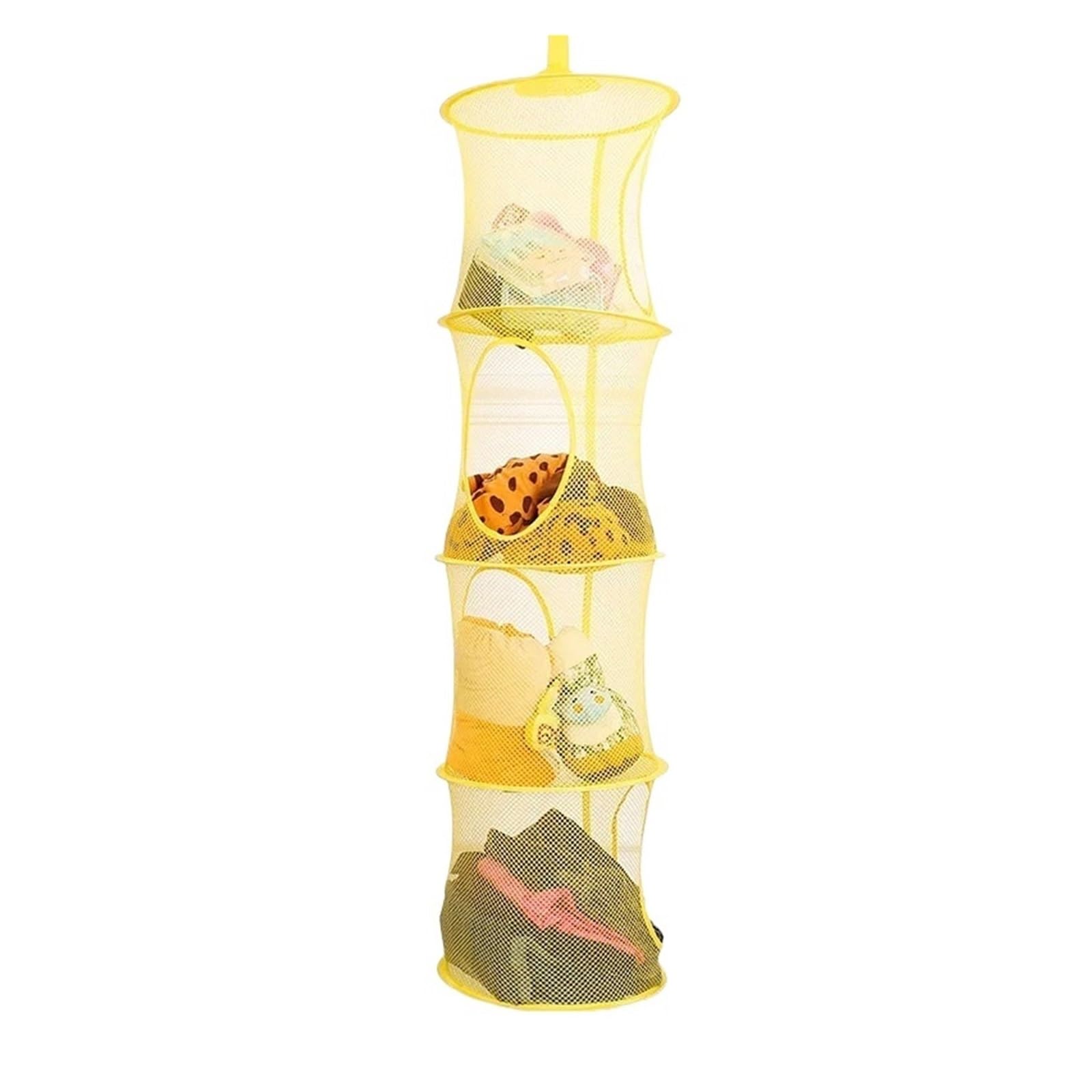 ZHSOAO 4pcs Collapsible Storage Net Laundry Hanging Basket Mesh Clothes Dryer Four-lattice Drying Windproof Folding Cylindrical for Underwear Sock