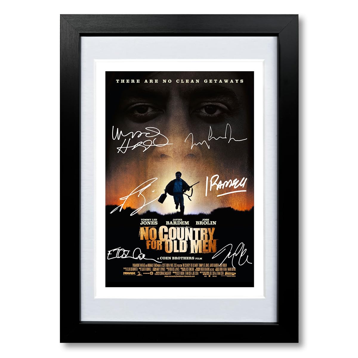 Mounted Gifts Men's Black No Country For Old Cast Signed A4 Poster Photo Print Framed Autograph Gift Movie Film Tommy Lee Jones Javier Bardem Josh Brolin ( Framed & Mounted)