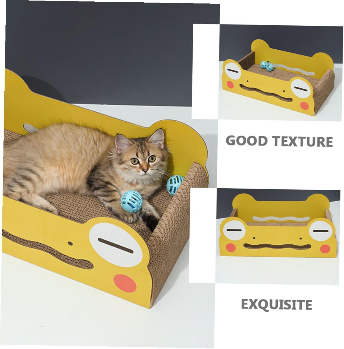 Homoyoyo Cartoon Frog Cat Scratcher Pad and Corrugated Cardboard Cat Nest Anti-Slip Small-Sized and Kittens