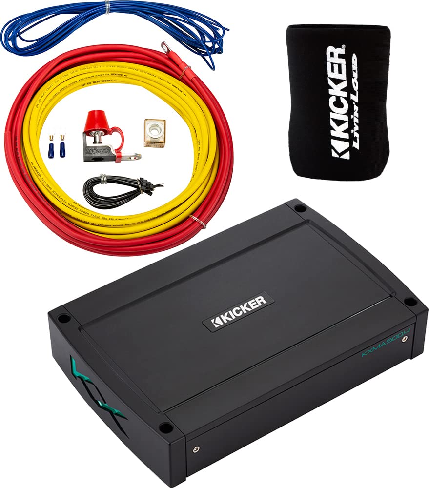 KICKER Amp and Wiring Kit Package of 2 Items 500W 4-Channel KXMA Series Marine Amplifier with 8AWG Power Wiring Kit - Boat Kit - 48KXMA500.4 Amplifier & 47KMPK8 Wiring Kit