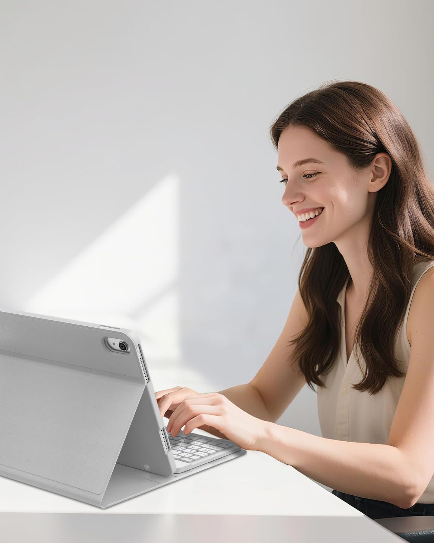 Cover con Tastiera per iPad A16 11" Gen (2025) e 10.9" Gen (2022), Italiano QWERTY, Senza Retroilluminazione e Senza Touchpad, Bluetooth 5.0, con Porta Penna Sottostante, Grigio Chiaro