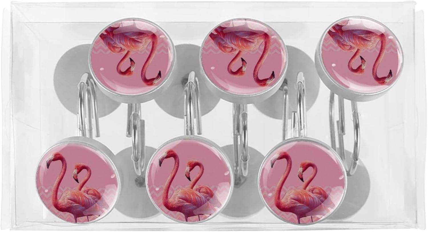 12 Pieces Pink Flamingo Couple Zigzag Shower Curtain Hooks Rings, Stainless Steel Shower Hook Hanger Rings for Bathroom Living Room Bedroom Home Decor
