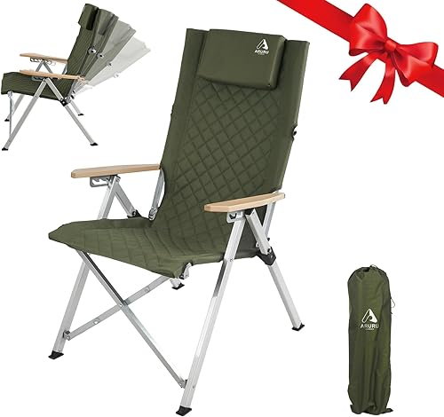 Silla de campamento reclinable de aluminio, sillas de césped plegables resistentes con respaldo alto ajustable de 4 etapas para adultos, silla
