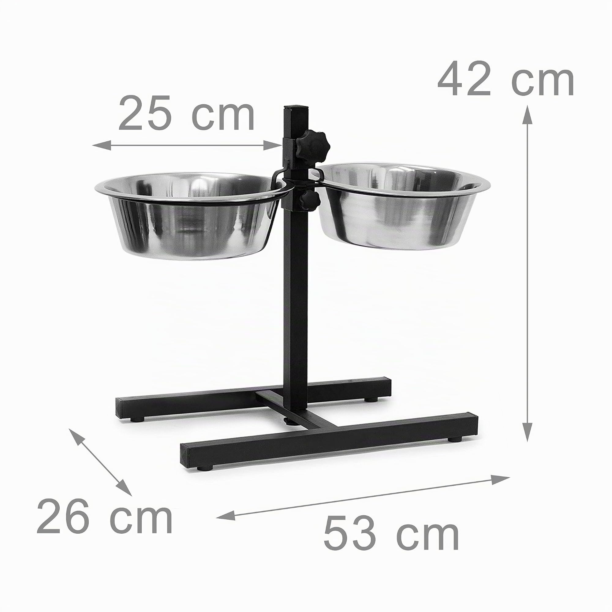 Relaxdays Gamelles pour chiens, 2,2 l, acier inoxydable, HLP 42 x 53 x 26 cm, hauteur réglable, antidérapant, argenté